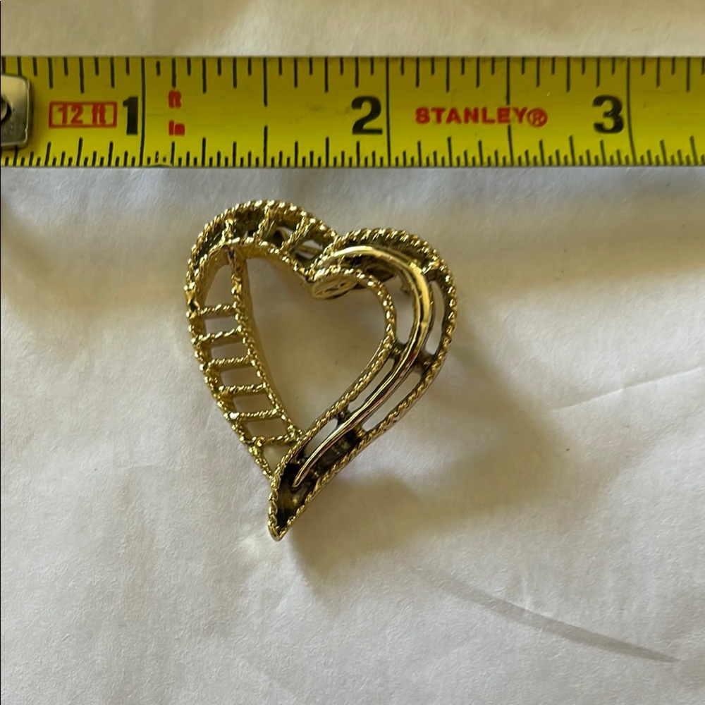 Gold Heart-Shaped Vintage Brooch with Textured Design